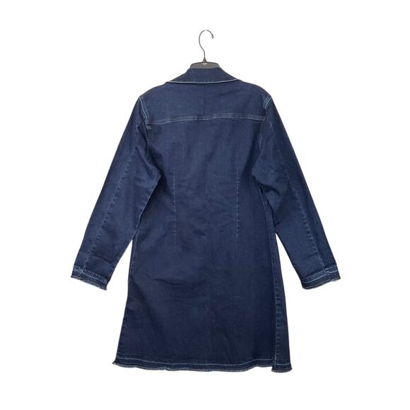 ETHYL Womens Denim Blue Open Front Jacket Plaid Raw Hem Duster Sz Large Pockets - Picture 2 of 7